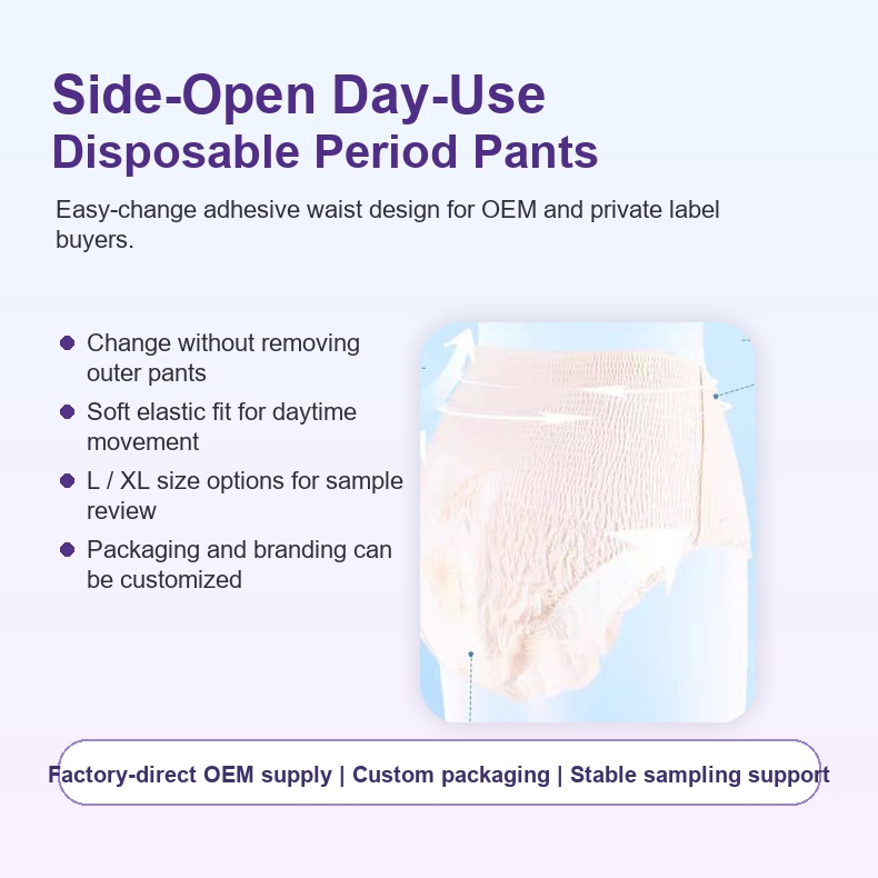 Side-Open Day-Use Disposable Period Pants with Adjustable Waistband