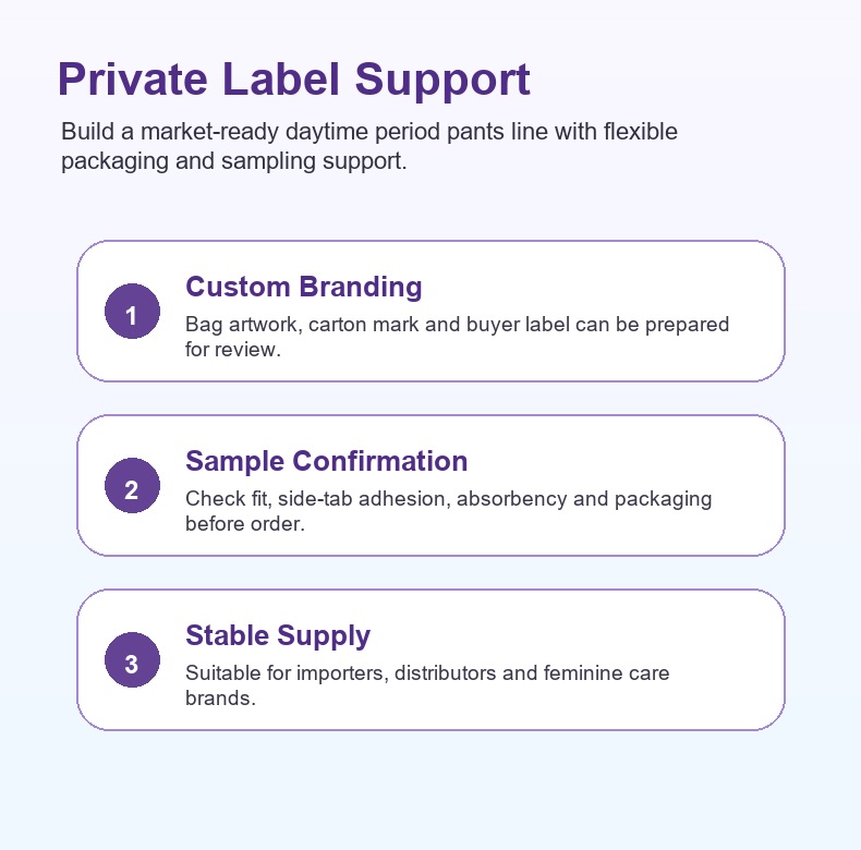 OEM support and carton mark review for custom packaged period underwear