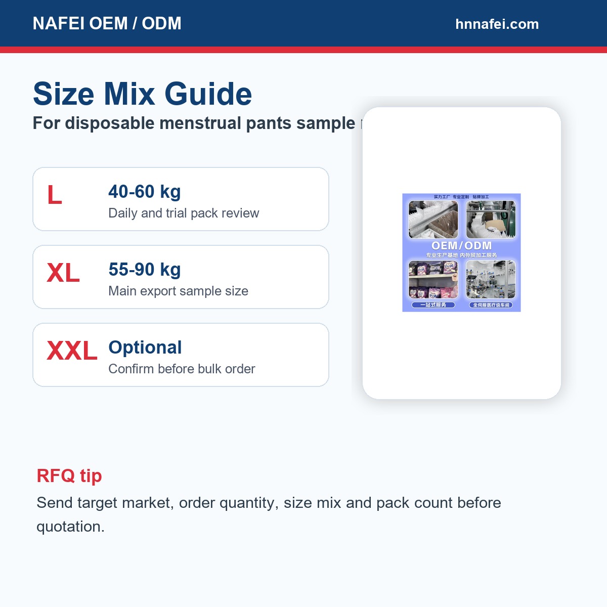 Disposable menstrual pants size mix guide for private label period pants RFQ