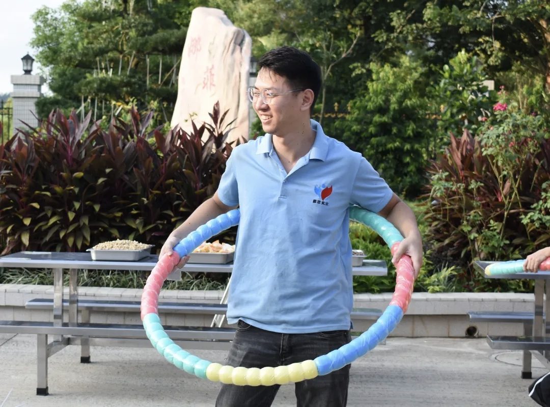 A colleague getting ready for the hula hoop marathon