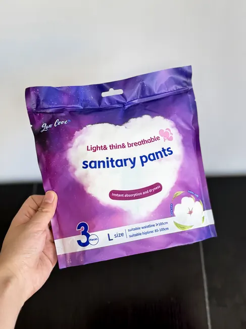 Lan Cool light and breathable sanitary pants in English packaging