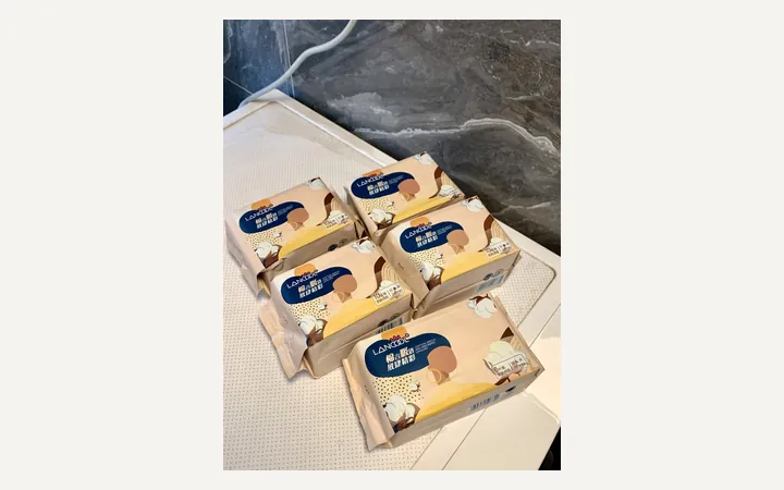Sanitary pad product and packaging reference.