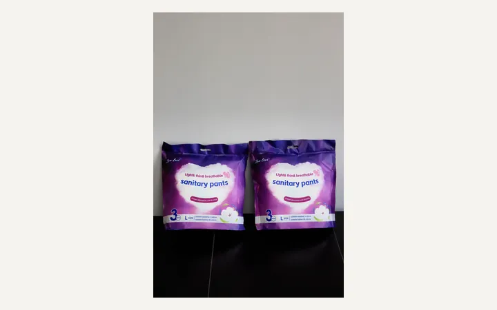 Feminine hygiene product packaging reference.