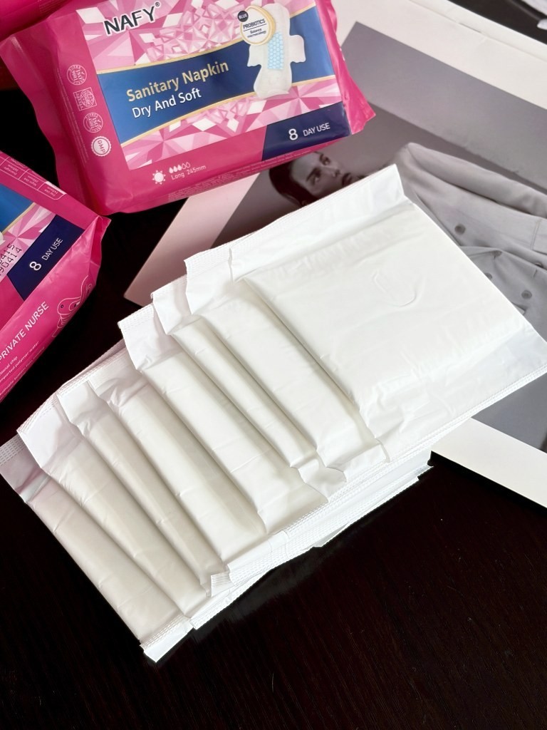 245 mm pads in individual PE wrapping - actual photo.